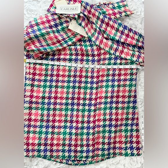 NWT Vintage Carlisle Multicolor 100% Silk Women’s Blouse Houndstooth Size 8 - Picture 6 of 11